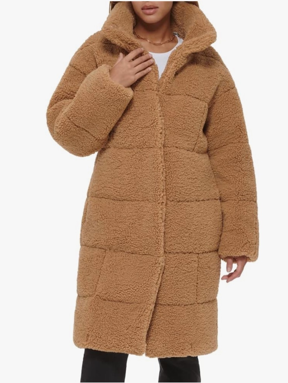 Levi's Women's Long Patchwork Quilted Sherpa Snap Closure Teddy Coat Size Medium